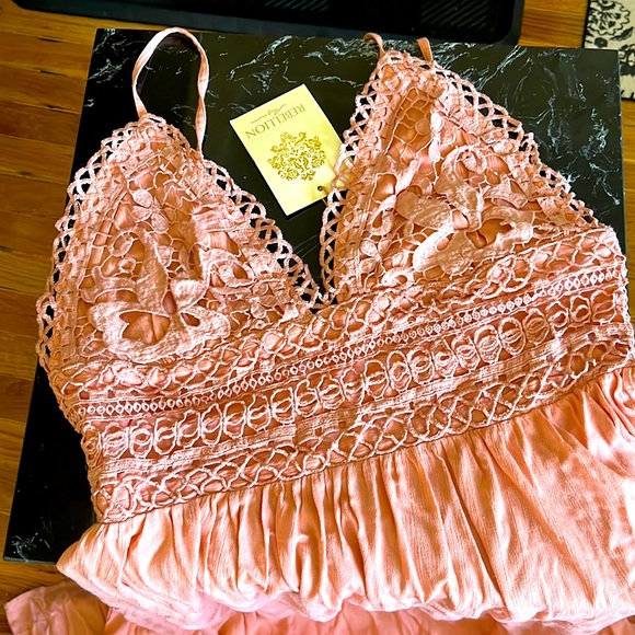 💖💃🏻Rebellion Again Summer Peach Crochet Strapped Long Dress- Women-L- NWT - Picture 11 of 16